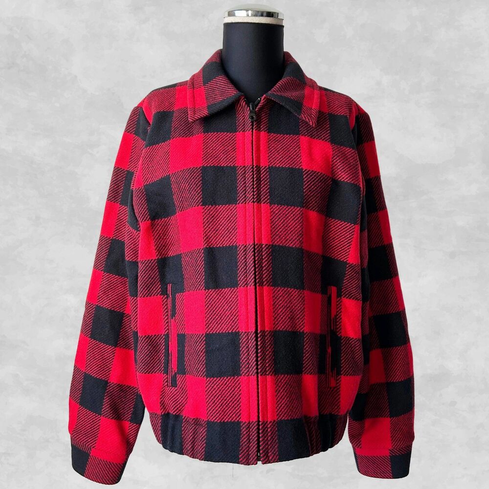 Pendleton Buffalo Plaid Wool Bomber Jacket Red Bl… - image 2